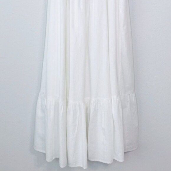 New! Zara Linen Crochet Bohemian Open Back Tiered Ruffle Sleeve White Maxi Dress - Picture 9 of 13